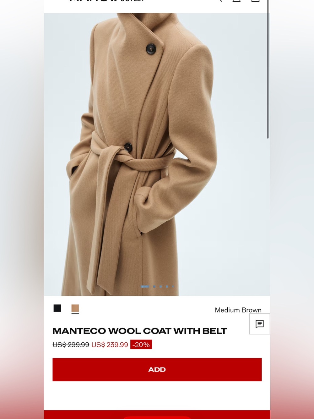 New Mango Italian Manteco Camel Wool Coat size S